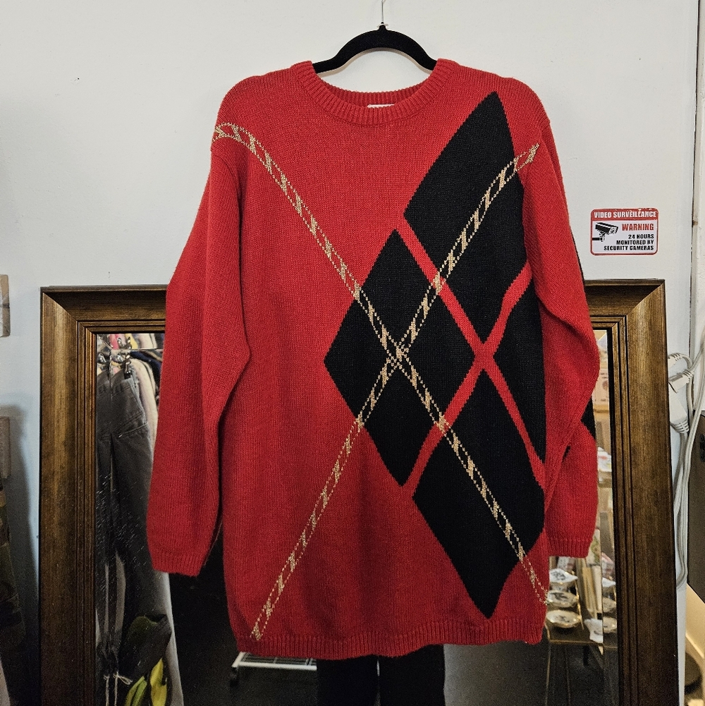 Red Argyle Sweater Size Medium